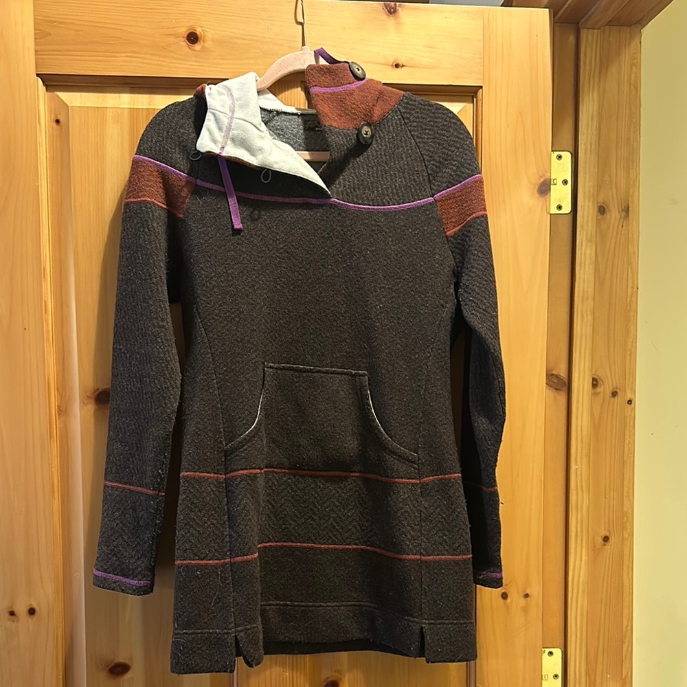 Prana Brown Cowl Neck Sweater in Purple Accents